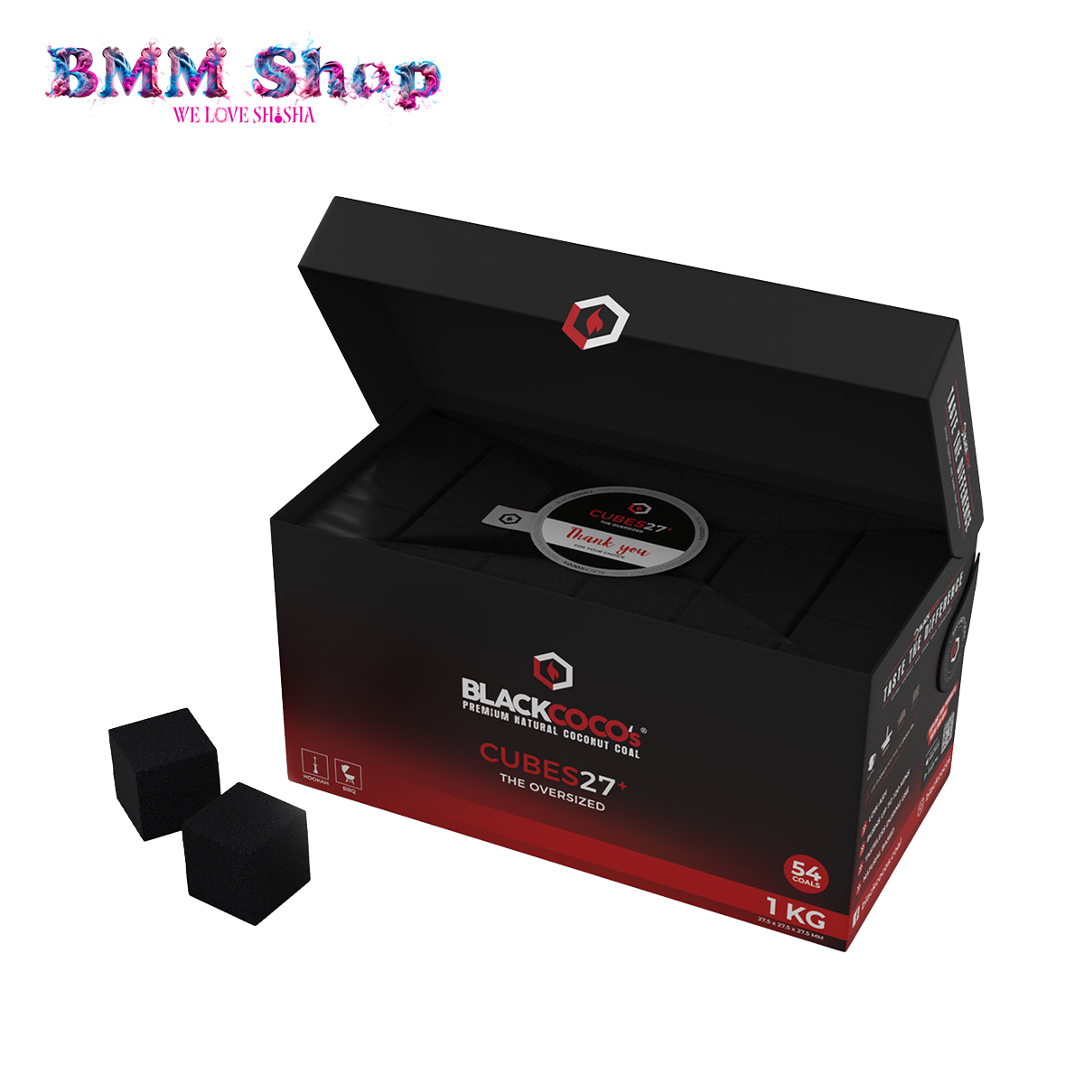 Black Coco Charcoal -27 Mm Cubes- 20 KG.